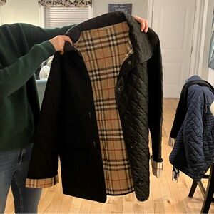 Burberry Black Quilted Trench Coat with Classic Check Lining